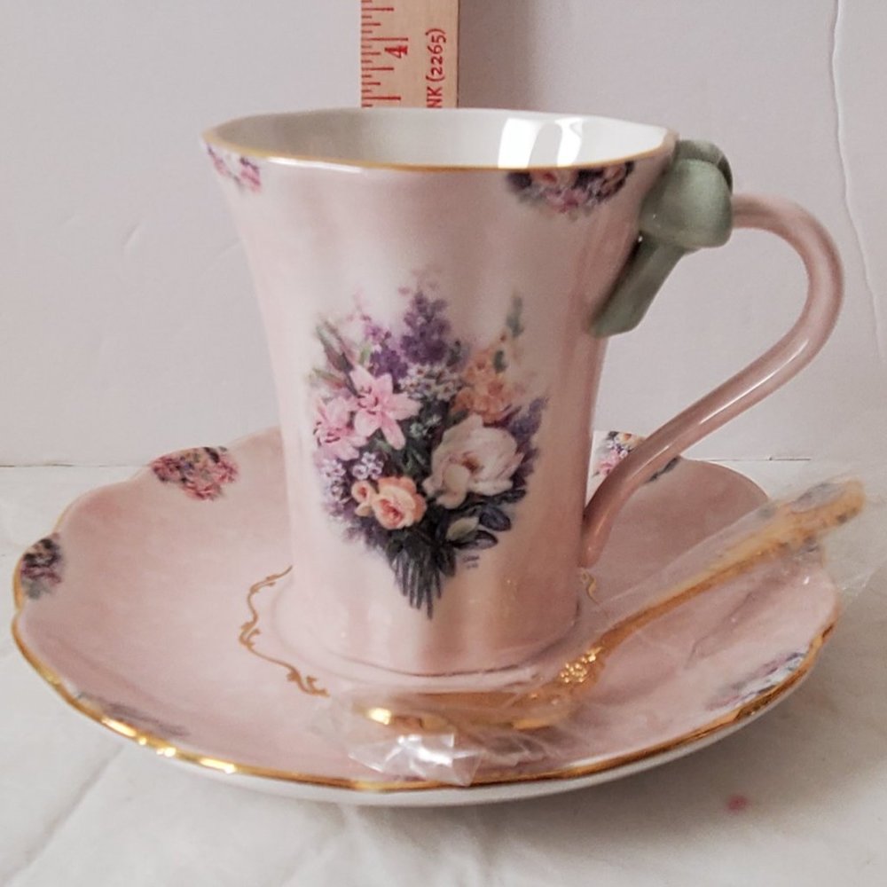 Lena Liu Garden "Peach Magnolia" Cup & Saucer And Spoon